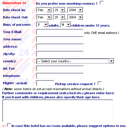 formular zimmer reservierung